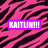 Pink and black zebra-stripe background with five colored rectangular text boxes displaying 'KAITLIN!!!' in different hues.