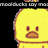 Pixelated yellow duck with brown beak and eyes, shown in three views against black background.