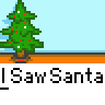 Animated contact sheet showing 11 frames of a pixel-art Santa and elf sequence with Christmas trees, featuring repeated text "I Saw Santa" on gray bars between rows.