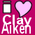 A 2x2 contact sheet of a Clay Aiken-themed animated buddy icon with pink background and heart symbols, showing two distinct facial expressions across four frames.