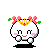 A 4-frame pixel art animation of a white round character with pink cheeks, red mouth, and yellow crown-like headpiece, shown in different poses across the frames.