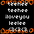 Pixelated orange and white text icons on black background with gray , displaying 'teehee', 'iloveyou', 'leeele', and ' ' in repeated patterns