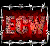 Pixelated red and pink text on a dark background with white border, framed by barbed wire-like elements.