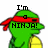Pixelated green cartoon character with red headband and yellow lower body, displaying text 'I'm a NINJA!' in black block letters.