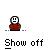 Pixel art buddy icon set with two figures: one in red patterned clothing, one in blue, showing sequential speech bubble text changes against gray background.