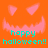 Pixelated orange pumpkin face with pink eyes and mouth, cyan text reading "happy halloween!!" on orange background, three identical frames with one gray