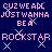 Pixelated text reads 'GUZ WE ARE JUST WANNA BE A ROCKSTAR' with white X-shaped crosses on a dark blue background, displayed in two color variations.