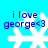 Blue background with white snowflake icons and blue text reading "i love george<3" in four quadrants.