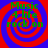 Four identical display red and blue spiral patterns with green text reading "Music 4 life rock on" in a pixelated font