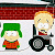 Pixelated cartoon characters and green text logo on a contact sheet layout with two frames showing different character poses.