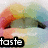 Rainbow-colored lips with a rainbow gradient, displaying text 'taste', 'the', and 'rainbow' in sequence.