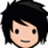 Pixelated cartoon head with black hair and neutral expression, green text above head changes across frames.