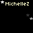 Pixelated text 'Michellez' appears in multiple positions on a black background with scattered white and gray stars.