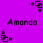 Purple background with black pixelated text 'Amanda' and repeating square-dot animation patterns.
