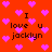 Red background with scattered pink hearts and repeated text "I love u jacklyn" in black pixelated font.