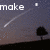 A four- shows a night sky with a shooting star, tree silhouette, and changing text: 'make', 'a', and 'wish' appear sequentially