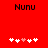 Red background with 'Nunu' text above two of white and pink pixelated hearts
