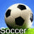 A soccer ball on grass under a blue sky with text 'Soccer is life' and pink heart icons appearing sequentially.