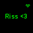 Green pixelated text and symbols on black background with animated heart and starburst elements.