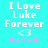 Pixelated cyan background with white text reading "I Love Luke Forever <3" and five pink/purple asterisks below.
