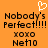 Orange background with pixelated text and symbols: 'Nobody's Perfect!!!!' in dark brown, 'xoxo', 'Net10', and a white heart outline above.