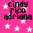 A pink background with white stars and black text reading "cindy rico adriana" in four identical quadrants.