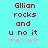Cyan background with red pixelated text reading 'Gillian rocks and u no it' above five pink and gray star icons, where the third icon shifts from gray to pink between observations.