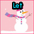 Pixelated snowman with orange carrot nose, black eyes, and pink-purple striped hat and scarf against light pink background.
