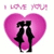Pixelated pink heart with two black silhouettes kissing inside, above which reads 'I LOVE YOU' in pink pixelated text.