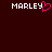 Pixelated text 'MARLEY' appears twice on a dark red background, with the second letter of the left 'MARLEY' replaced by a pink heart symbol.