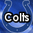 Blue background with white horseshoe symbols and bold text reading 'Colts Rule!!!' in pixelated font.