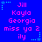 Blue background with pink text listing names and phrases, surrounded by light blue star-shaped borders.