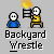 Animated contact sheet of pixel art frames showing two stick figures wrestling in a backyard setting with flame effects and changing poses.