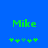 Green pixelated text 'Mike' on blue background with five green plus signs below, two of which shift position between frames.
