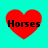 Four red heart shapes with black text "Horses" on a cyan background arranged in a 2x2 contact sheet of sampled animation frames.