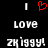 Red heart symbol above two vertical white bars flanking the word LOVE, with ZKiggy! below in pixelated text on black background.