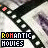 nine identical film strip icons with 'ROMANTIC MOVIES' text, each featuring a diagonal black-and-white film strip pattern and colored dots