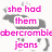 Pixelated text and partial images display phrases about UGGs, Abercrombie jeans, and a mall looking at someone.
