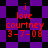 Red text on purple and black checkered backgrounds with two distinct patterns, showing animated transitions between static states.