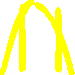 Yellow stylized letterforms on gray background, with visible pixelation and jagged edges across all characters.