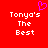 Red background with white pixelated text 'Tonya's The Best' and a purple heart symbol above the left instance of the text.