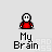 Pixel art character in red outfit performing various poses with 'My Brain' text below each frame.