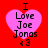 Four identical pink heart-shaped icons with black text on a red background, each displaying "I Love Joe Jonas <3".