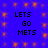 Blue background with orange pixelated starburst patterns and black text reading LETS GO METS in four identical quadrants.