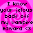 Pixelated text on a pink spiral background with repeated phrases and an Edward emoticon.