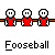Pixel art animation of a red-shirted figure with white head performing sequential poses above text reading 'Fooseball' on gray background.