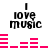 Black text "I love music" above pink audio equalizer bars on white background, with equalizer bar heights changing across frames.