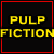 A 2x2 contact sheet of a Pulp Fiction-themed animated buddy icon featuring yellow text and character images from the film.