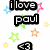 Pixelated graphic with black text 'ilove paul' surrounded by colored stars on white background.