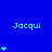 Blue background with cyan text 'Jacqui' and varying numbers of small cyan heart symbols scattered across the frame.
